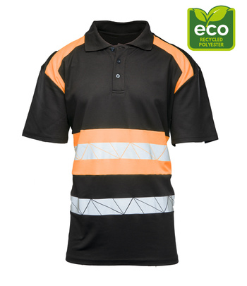 Koszulka odblaskowa polo ECO RIVAL czarny/pomarańcz