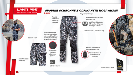 Spodnie robocze do pasa odpinane nogawki Lahti Pro