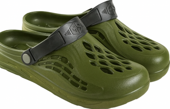 Klapki ogrodowe EVA khaki z czarnym paskiem – lekkie i wygodne CM129