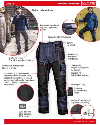 Spodnie robocze do pasa jeansowe Lahti Pro