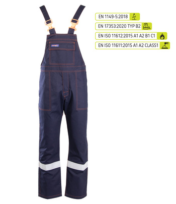 Spodnie ogrodniczki spawalnicze robocze odblaskowe Profflam 